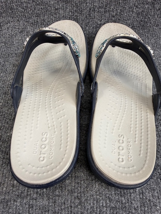 CROCS Sanrah Diamante Sandals Thong Size 9 Navy with Mosaic Design CUTE - Picture 4 of 7
